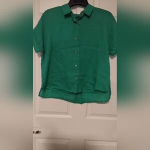 Bright Green 100% Linen Button-Up Shirt